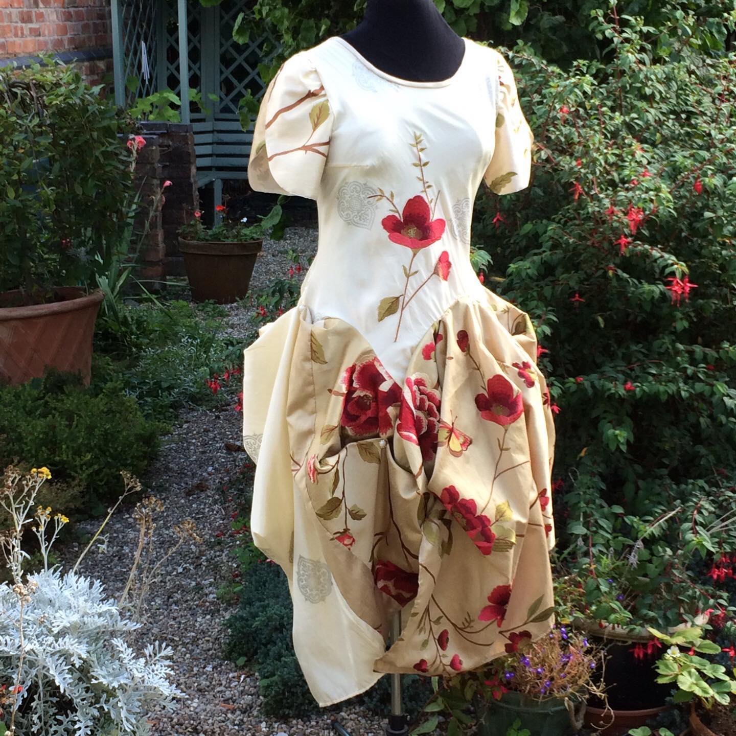 Party frock made from discarded furnishing fabric