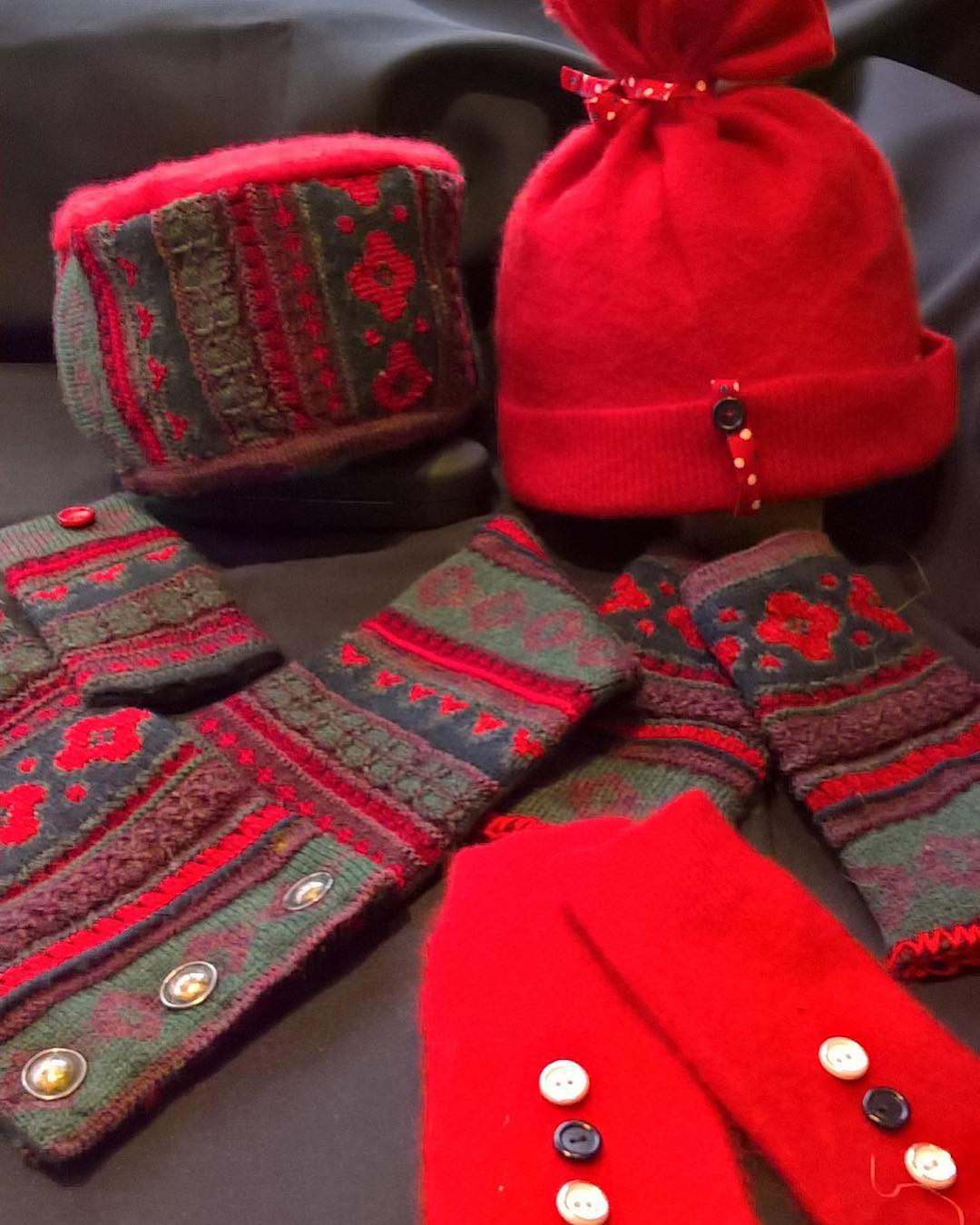 Hats, gloves and accessories made from felted recycled jumpers